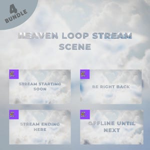 Heavenly Clouds Stream Overlay Animation Bundle | 4 Peaceful Stream Scenes | Starting Soon, BRB, Ending, Offline Perfect Loop with Sound