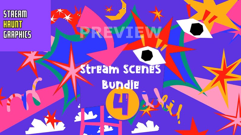 Vivid and Whimsical Twitch Stream Overlay Bundle: Funny Abstract Art ...