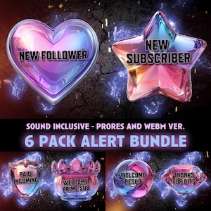 Magical Crystal Twitch Stream Alerts Pack | 6 Animated Stream Alerts with Glowing Effects | ProRes & WebM Formats