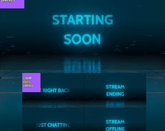 Paquete de animación de superposición de streaming futurista: escaneo digital ciberpunk (MP4)