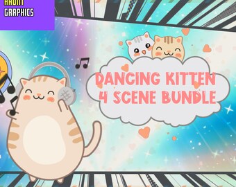 Kitten Twitch Overlay Bundle | Korean Cartoon Streaming Scenes