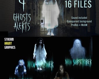 4 Terrifying Horror Stream Twitch Alerts - Ghostly Animation Bundle 4 Translucent Ghost Alerts Spooky Floating Ghosts with Eerie Glow