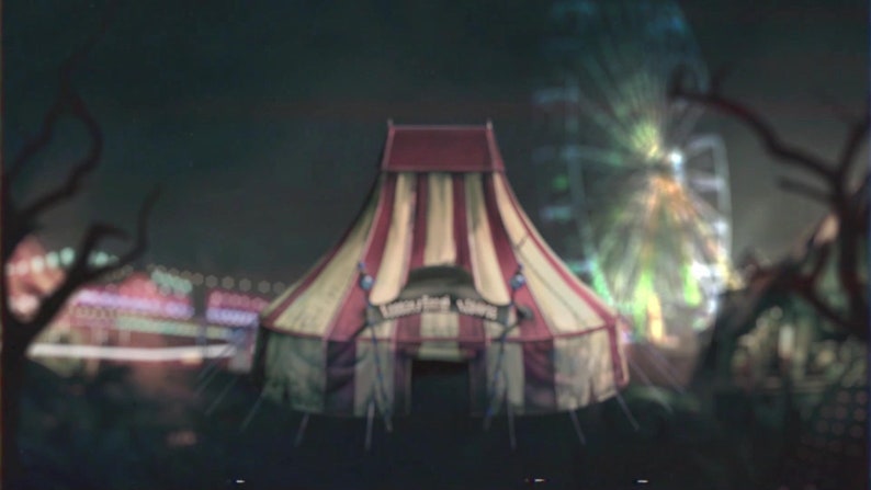 Evil Clown Spooky Circus Streaming Overlay Bundle – 4 Animated Scenes with Blurred Circus Tent, Jump Scare Clown, and Eerie Music