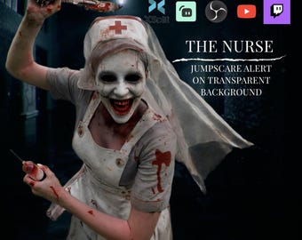 Scary Nurse Jumpscare Alert Overlay, Transparent Horror Animation, Blood Splash Transition, ProRes WebM Stream Alert