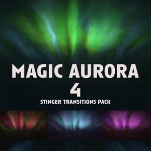 Puede incluir: Un paquete de 4 transiciones stinger llamado "Magic Aurora 4". Las transiciones presentan efectos de aurora boreal coloridos en rojo, verde, azul y morado.