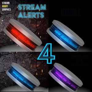 Pacchetto di 4 animazioni di avvisi di streaming Twitch dinamici: nuovo follower, abbonato, raid, grazie per i bit / sfondo trasparente / ProRes+WebM