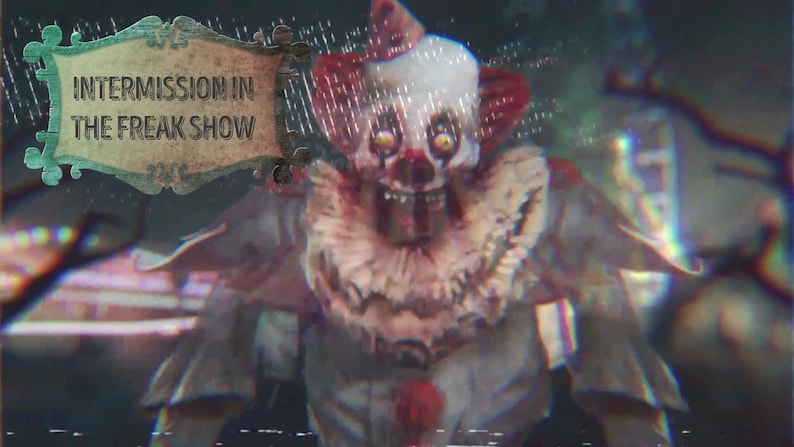 Evil Clown Spooky Circus Streaming Overlay Bundle – 4 Animated Scenes with Blurred Circus Tent, Jump Scare Clown, and Eerie Music