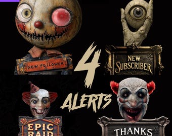 Terrifying Horror - Twitch Stream Alerts - Creepy Haunted Toy, Evil Clown, Bloody Grin And Dead Hand To Enhance your streams
