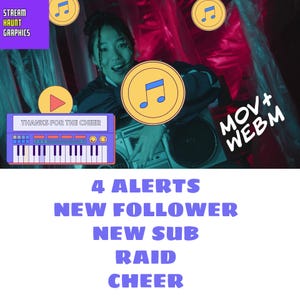 Pakiet Funky Cartoon Music Stream Alerts | Boombox, kaseta, konsola DJ, pliki animacji klawiatury dla nowych obserwujących, subskrybentów, raidów i cheerleaderów