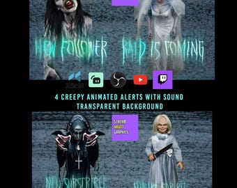 4 Bundle Horror Animated Stream Alerts – Scary Stream Overlays (WebM, MOV)