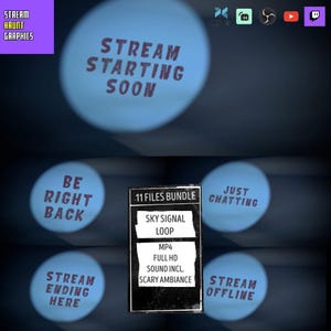 Spooky Twitch Stream Status Animation Loop | Horror Sky Signal Spotlight Scene | MP4 with Scary Ambiance & Thunder SFX | 11-Pack Overlay Set