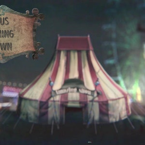 Evil Clown Spooky Circus Streaming Overlay Bundle – 4 Animated Scenes with Blurred Circus Tent, Jump Scare Clown, and Eerie Music