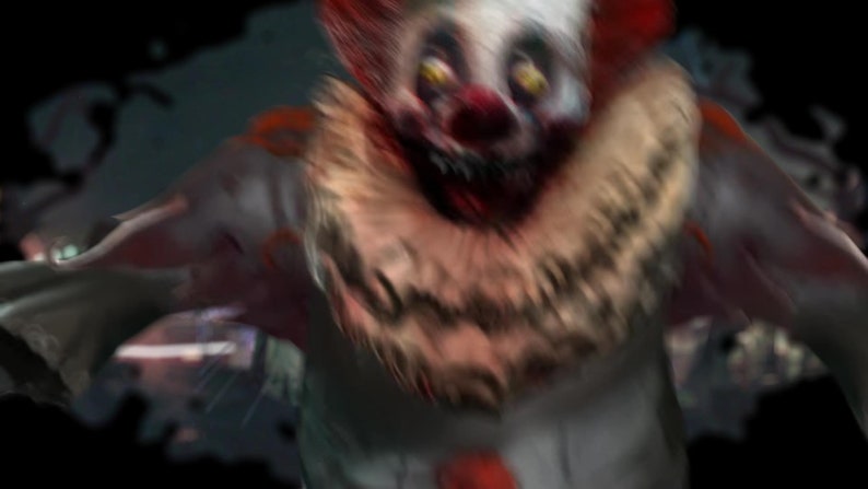 Evil Clown Spooky Circus Streaming Overlay Bundle – 4 Animated Scenes with Blurred Circus Tent, Jump Scare Clown, and Eerie Music