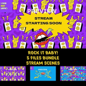 Jasna, kreskówkowa animacja statusu nakładki na strumieniowanie Twitch Sceny pakietu dla Twitch – 4 filmy i 1 statyczny obraz, bujająca się ręka i gwiazdy
