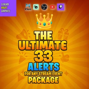 Ultimate Bundle of 33 Stream Alerts Mega Pack | Stream Events, Followers, Subs, Raids, Milestones, Fun Events | WEBM + MOV ProRes | Sound FX