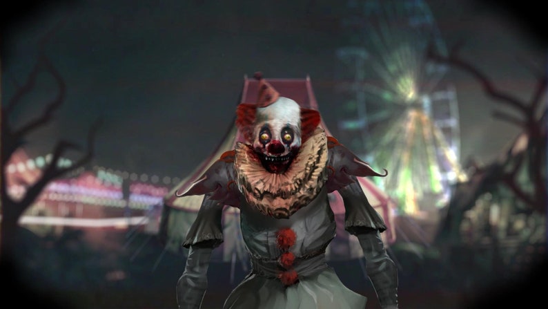 Evil Clown Spooky Circus Streaming Overlay Bundle – 4 Animated Scenes with Blurred Circus Tent, Jump Scare Clown, and Eerie Music