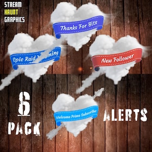 Romantic 6-Pack Cloud Heart Twitch Stream Alerts Animations | Cupid-Inspired Transparent Background | New Follower, Sub, Raid & More