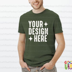 Bella Canvas 3001 Military Green  Tshirt Mockup, Male Shirt Mockup, Male Model Mockup, Military Green  Shirt Mock Man, BC3001 Tshirt