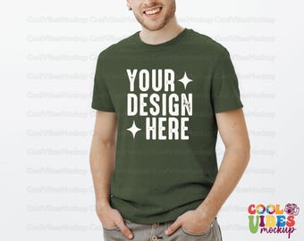 Bella Canvas 3001 Military Green  Tshirt Mockup, Male Shirt Mockup, Male Model Mockup, Military Green  Shirt Mock Man, BC3001 Tshirt