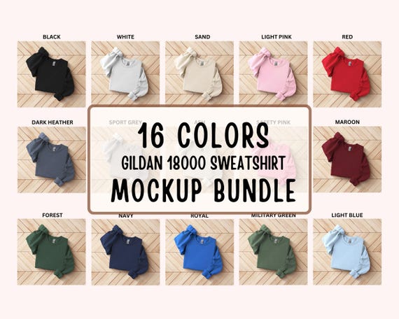 Gildan 18000 Mockup Bundle, Folded Flat Lay Mockup Bundle, G18000 Folded Sweatshirt Mockup Bundle, Flatlay Crewneck Sweater Mockup Bundle