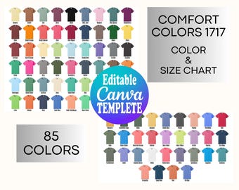 Editable Comfort Colors 1717 Color Chart & Size Chart, Comfort Colors Canva Template, 1717 Color Chart Template, Comfort Color Size Chart