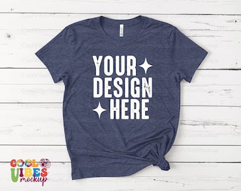 Bella Canvas 3001 Heather Navy Mockup, Heather Navy Shirt Mockup, Retro T-Shirt Mockup, Bella Canvas Tee Mockup, 3001 Heather Navy Mockup