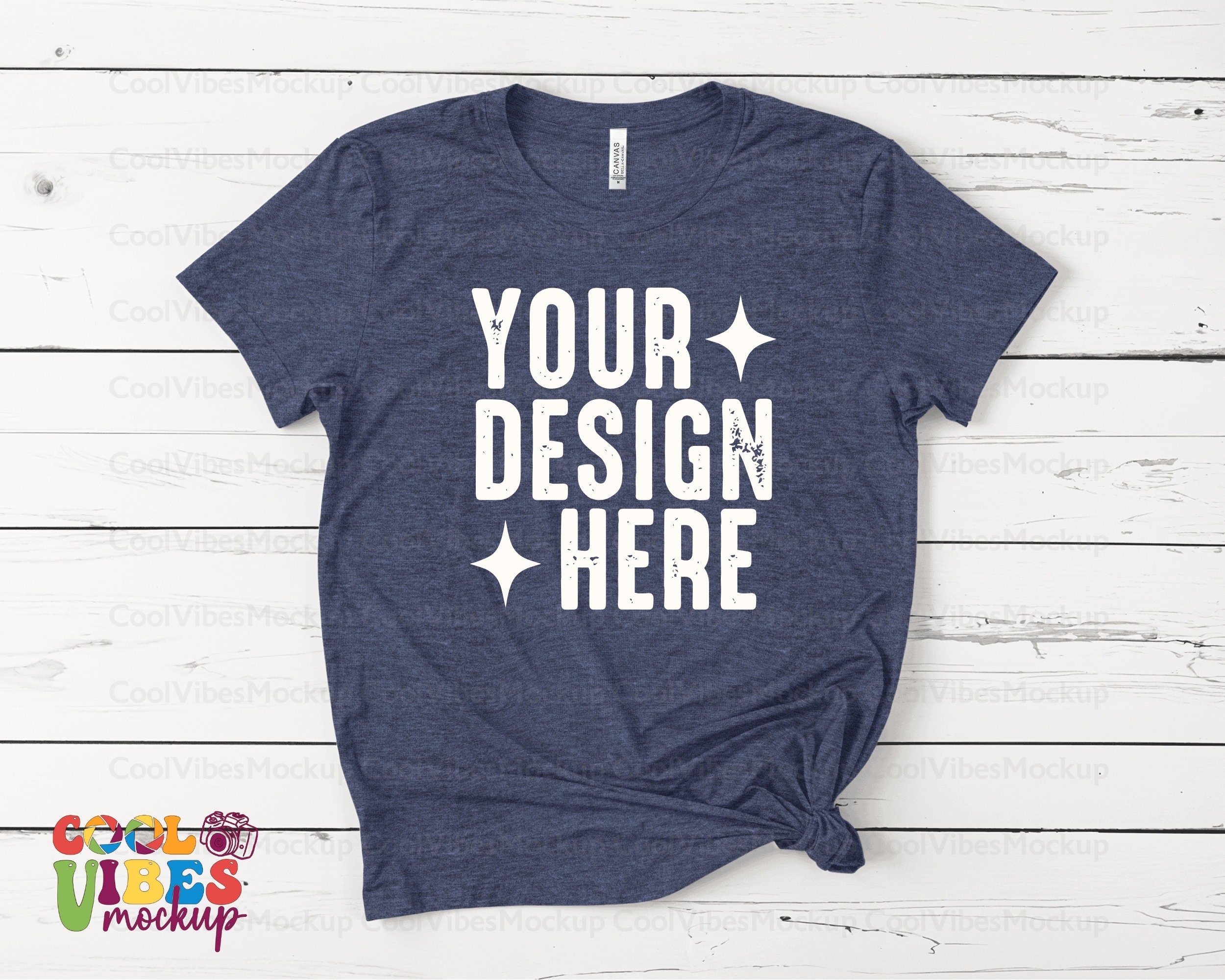 Bella + Canvas T-Shirt - Heather Navy, 2XL, 4.2 Oz 100% Combed Cotton, Retail Fit, Side-Seamed