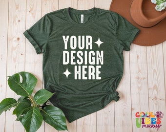 Bella Canvas 3001 Heather Forest Mockup, Heather Forest Shirt Mockup, Retro T-Shirt Mockup, Bella Canvas Tee Mockup, 3001 Heather Forest
