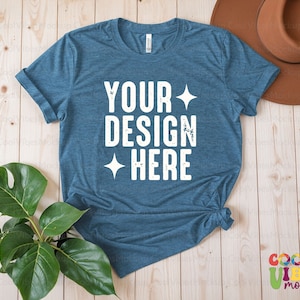 Bella Canvas 3001 Heather Deep Teal Mockup, Heather Deep Teal Shirt Mockup, Retro T-Shirt Mockup, Bella Canvas Tee Mockup, Heather Deep Teal