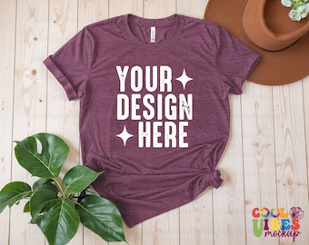 Bella Canvas 3001 Heather Maroon Mockup, Heather Maroon Shirt Mockup, Retro T-Shirt Mockup, Bella Canvas Tee Mockup, 3001 Heather Maroon