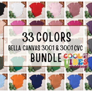 33 Colors Bella Canvas 3001 Mockup Bundle, 33 Colour Bella and Canvas T-Shirt 3001 Mockups, Bella & Canvas Flat Lay Mockup Bundle, BC 3001
