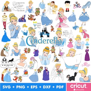 Pacchetto SVG di Cenerentola, Pacchetto Principessa Cenerentola, File SVG di Cenerentola per Cricut e Silhouette, Download digitale di Clipart