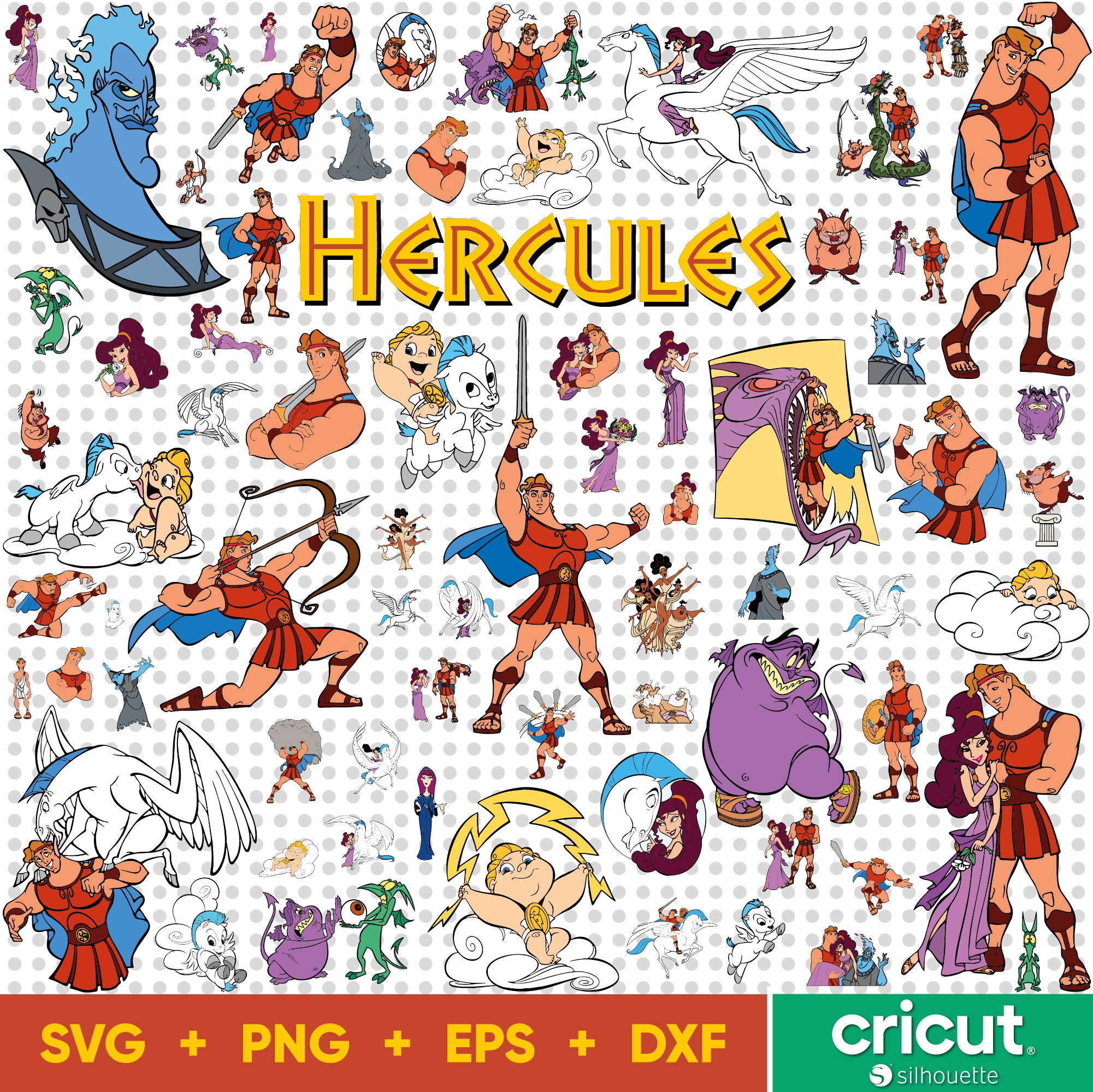 Hercules SVG Bundle, Baby Hercules Svg Files for Cricut, Baby Pegasus Png, Hades Svg for Shirts, Hercules Birthday Svg, Megara Svg Download