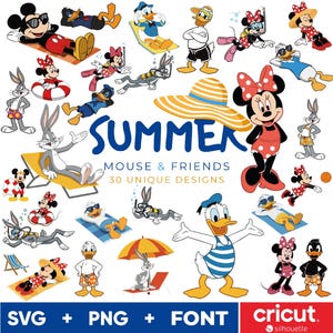 Summer Mouse & Friends SVG Bundle, Mouse PNG, Duck PNG, Bunny Svg, Mouse Designs for Cricut and Silhouette, Clipart Digital Download