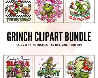 15 Grinch Bundle PNG | Mega Sublimation Pack | Funny Christmas Clipart Set