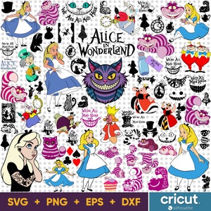 Alice au pays des merveilles SVG Bundle, princesse Svg & fichiers Png pour Cricut, Alice Png, Reine de coeur Svg pour chemises, téléchargement des cliparts princesse