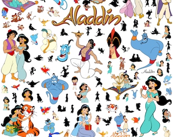 Aladdin SVG Bundle, Princess Jasmine Svg & Png Files for Cricut, Genie Png, Aladdin Svg for Shirts, Princess Clipart Instant Download