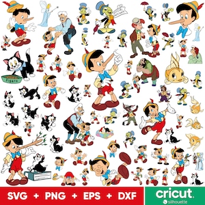 Paquete SVG de Pinocho, Archivos SVG y Png de Pinocho para Cricut, Geppetto Png, Figaro Svg para camisas, Descarga instantánea de imágenes prediseñadas de Pinocho
