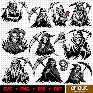 Sensenmann SVG Bundle, Skelett & Tod SVG-Dateien für Cricut, Sensenmann Png, Sensenmann für Shirts, Halloween, Horror Clipart