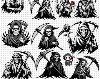 Grim Reaper SVG Bundle: Halloween Horror Clipart (Digital Files)
