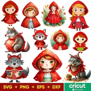 Roodkapje clipart bundel, roodkapje SVG & PNG-bestanden voor Cricut, schattig meisje ontwerpen voor shirts, digitale download