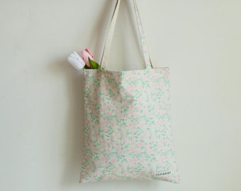 Cute Pink Floral Tote Bag, Wildflower Shoulder Bag, Lightweight Everyday Tote, School Tote Bag, Reusable Shopping Bag, Natural Style Bag