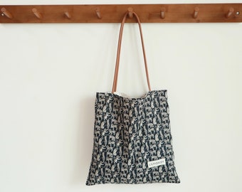 Stijlvolle draagtas met luipaardprint en leren bandjes, schattige schoudertas, herbruikbare boodschappentas, draagtas voor elke dag kunst, boho-schooldraagtas