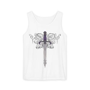Unisex Graphic Tank Top with Sword Design, Trendy Summer Apparel, Perfect for Festivals, Gifts for Him/Her, Casual Wear, Boho Style