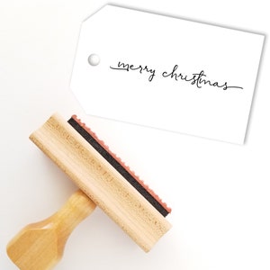 Modern Merry Christmas Rubber Stamp | Swashes Stamper | Craft Scrapbooking Stamp | DIY Holiday Stamping | Wood Mount Stamp (MC424)