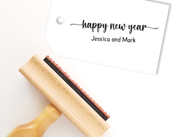 Happy New Year Rubber Stamp | Swashes Stamp | Holiday Stamper | Modern Holiday Stamping | Wood Mount Stamp (HNY607T)