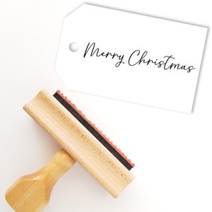 Modern Merry Christmas Rubber Stamp | Script Stamper | Holiday Craft Stamp  | Art Stamp | Wood Handle | DIY (MC416)