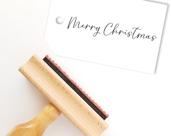 Modern Merry Christmas Rubber Stamp | Script Stamper | Holiday Craft Stamp  | Art Stamp | Wood Handle | DIY (MC416)