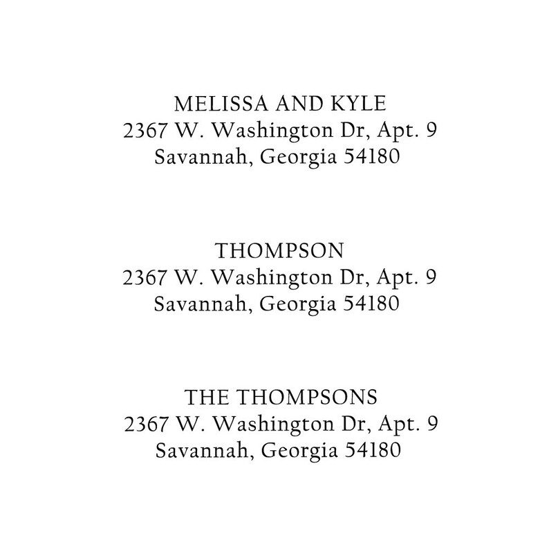 Gift From Mom to Son and Fiance Single Address Name Stamp Couples or Family Personalization 609