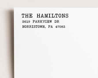 Family Return Address Stamp | Address Stamp | Modern Stamp | Wood Handle | Self Inking Stamper| Housewarming | Typewriter Style  | Wedding